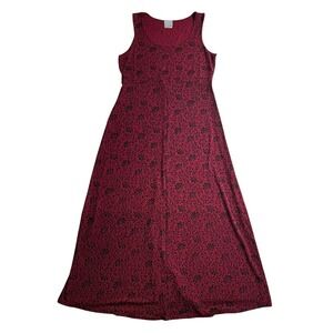 Rabbit Designs Women Red Black Floral Scroll Maxi Dress Sleeveless Size 12M USA
